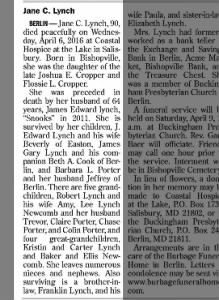 Obituary for Jane C. Lynch