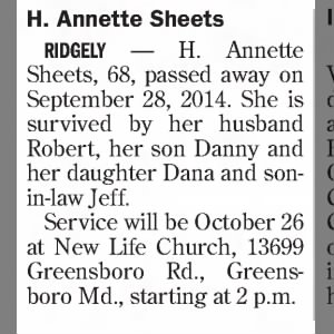 Annette Sheets Obituary