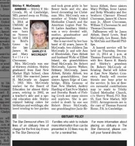 Shirely Cheesmaan McCready obituary