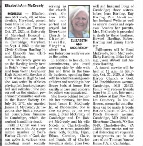 Obituary for Elizabeth Ann McCready